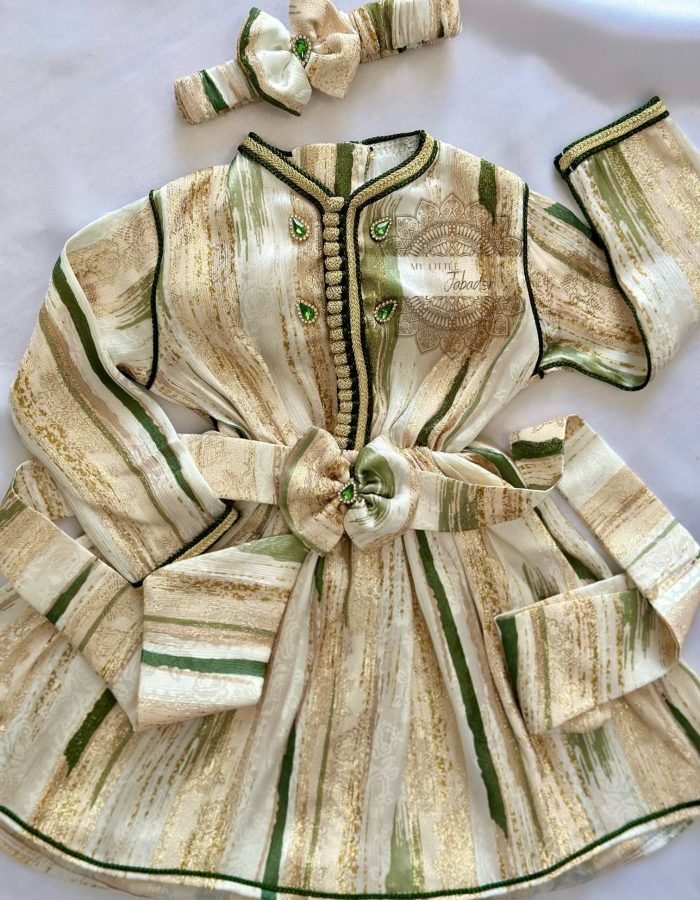 Caftan Fille Blanc et Vert Jahwara